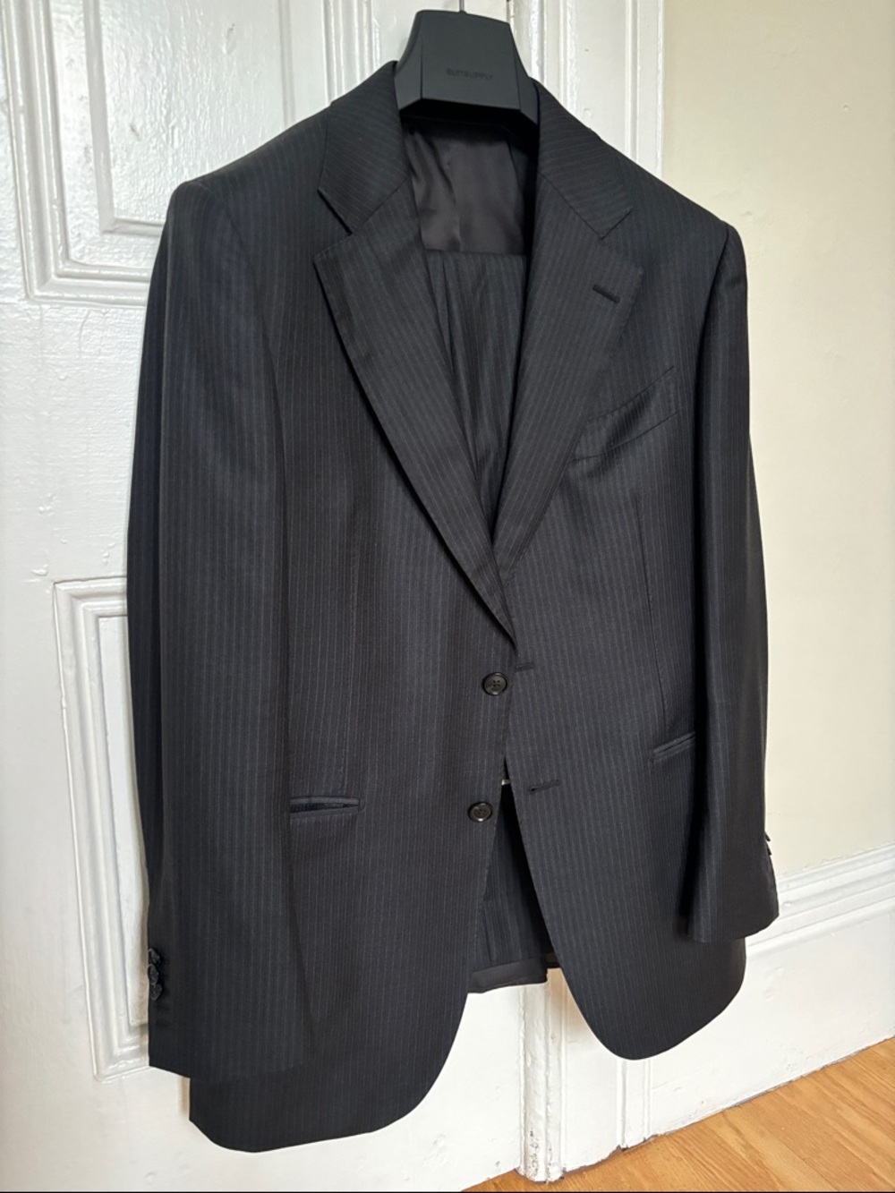 Dark Grey Striped Tailored Fit Milano Suit